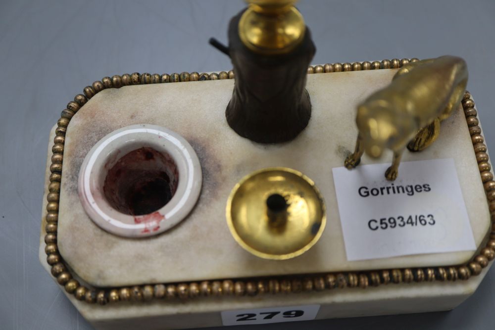 A Weekes marble and gilt metal inkwell, height 14.5cm